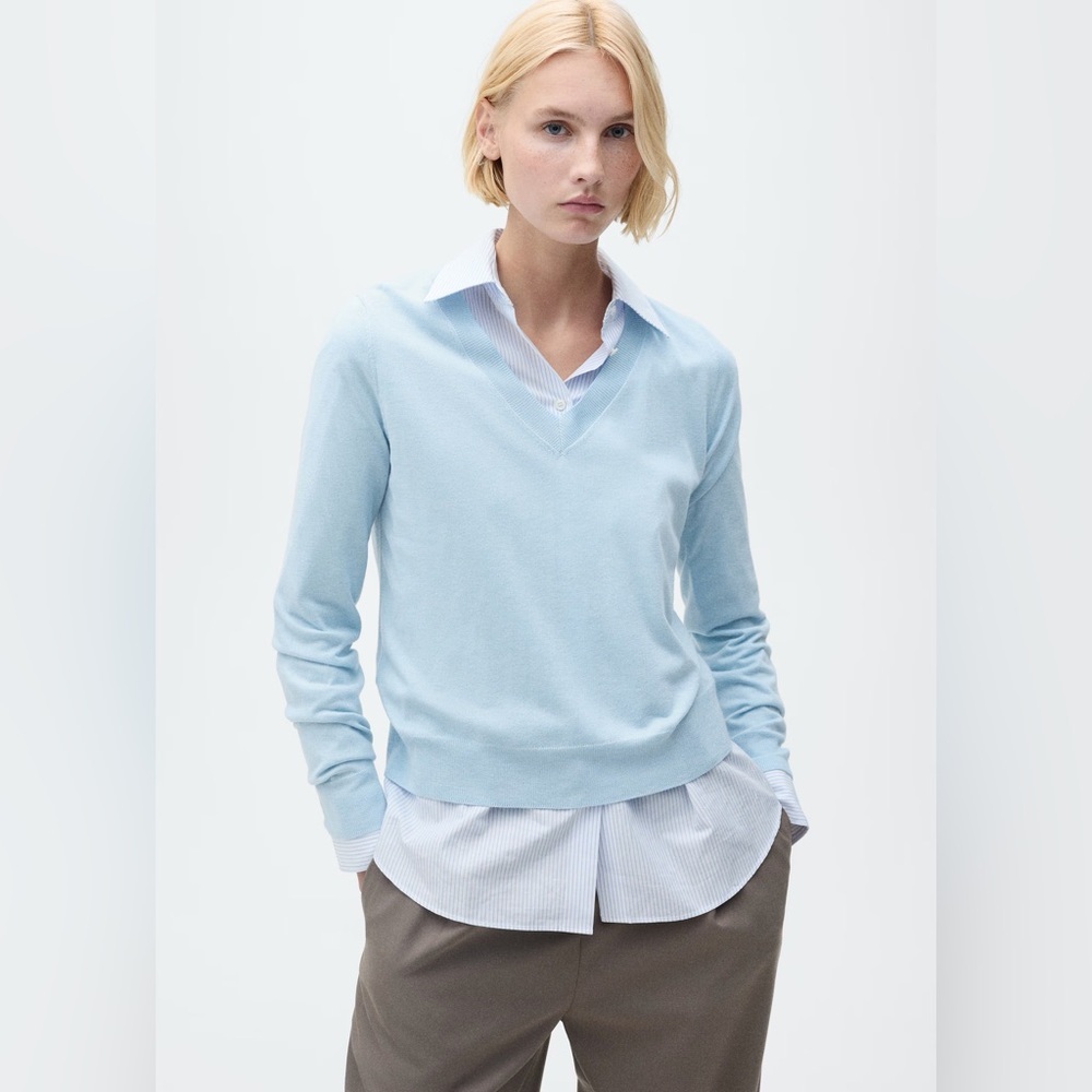 Mango Sky Blue V-Neck Sweater NWT